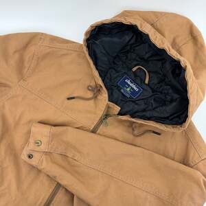 Chubbies Mens XL Tan Brown Cotton Canvas Quilted Lined Full Zip Hooded Jacket
